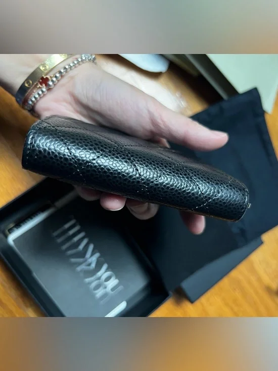 CHANEL Black Quilted Caviar Leather Card Case with Gold Logo - Picture 6 of 11